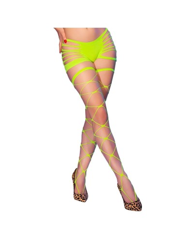 CHILIROSE - CR 4867 MEDIAS DE REJILLA CON AGUJEROS VERDE NEÓN
