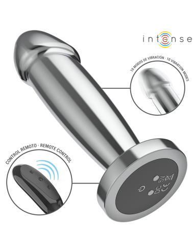 INTENSE - PLUG ANAL 10 VIBRACIONES METAL EN FORMA DE DILDO CON CONTROL REMOTO S