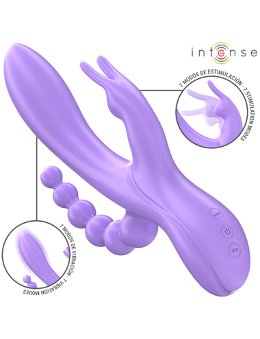 INTENSE - MIKO TRIPLE VIBRADOR RABBIT & ESTIMULADOR & ANAL 7 VIBRACIONES MORADO
