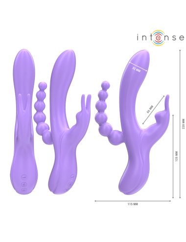 INTENSE - MIKO TRIPLE VIBRADOR RABBIT & ESTIMULADOR & ANAL 7 VIBRACIONES MORADO