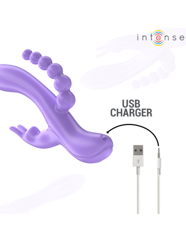 INTENSE - MIKO TRIPLE VIBRADOR RABBIT & ESTIMULADOR & ANAL 7 VIBRACIONES MORADO