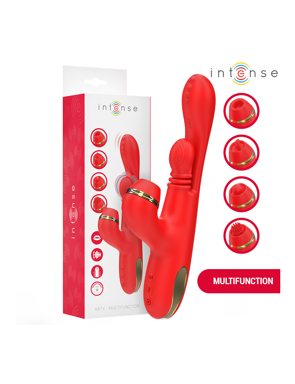 INTENSE - KATY ESTIMULADOR CLÍTORIS MULTIFUNCIÓN 4 CABEZALES INTERCAMBIABLES ROJO INTENSE - KATY ESTIMULADOR CLÍTORIS MULTIFUNCIÓN 4 CABEZALES INTERCAMBIABLES ROJO