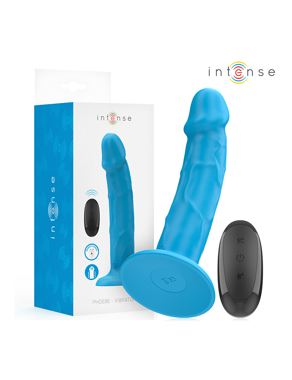 INTENSE - PHOEBE VIBRADOR REALÍSTICO 10 VIBRACIONES AZUL CONTROL REMOTO