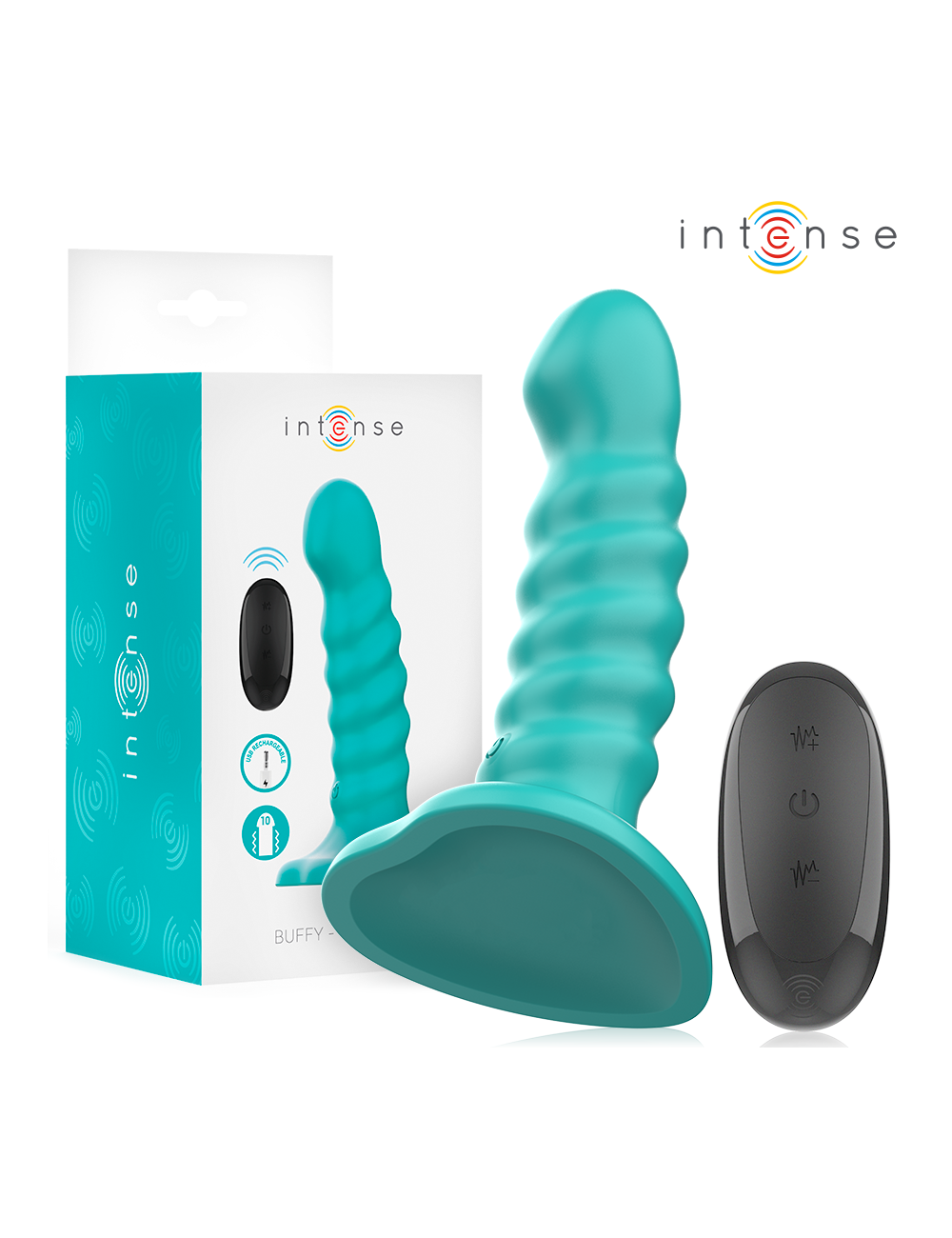 INTENSE - BUFFY VIBRADOR TALLA S DISEÑO EN ESPIRAL 10 VIBRACIONES AZUL CONTROL REMOTO