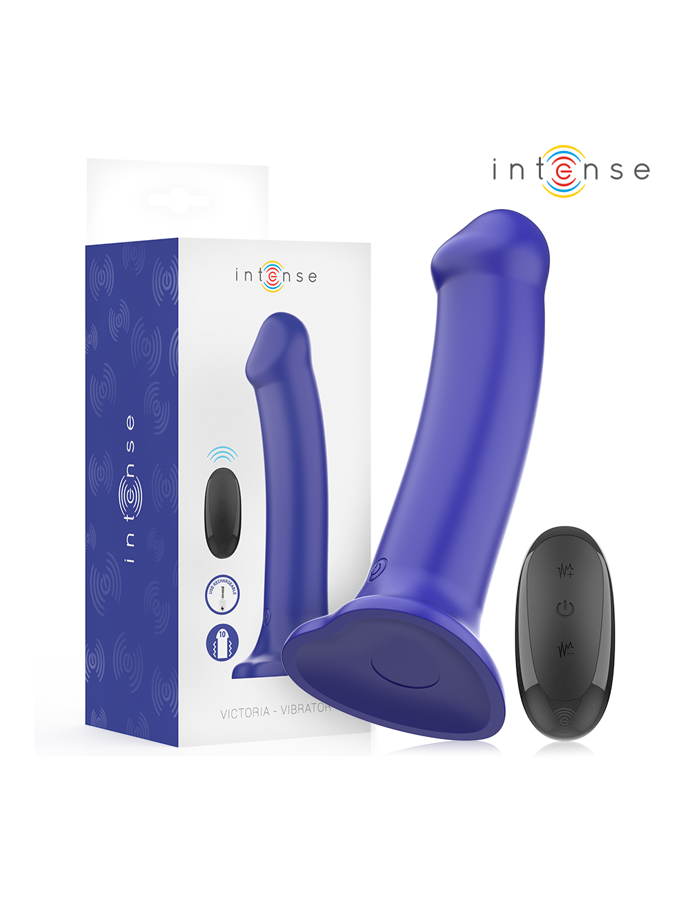 INTENSE - VICTORIA VIBRADOR CON VENTOSA 10 VIBRACIONES AZUL OSCURO CONTROL REMOTO