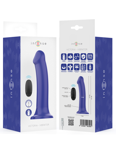 INTENSE - VICTORIA VIBRADOR CON VENTOSA 10 VIBRACIONES AZUL OSCURO CONTROL REMOTO
