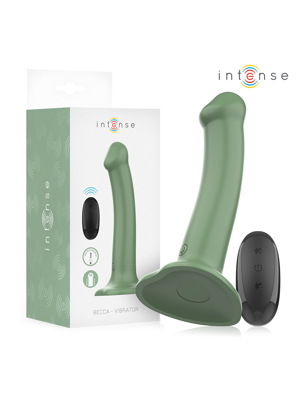 INTENSE - BECCA VIBRADOR CON VENTOSA 10 VIBRACIONES VERDE CONTROL REMOTO