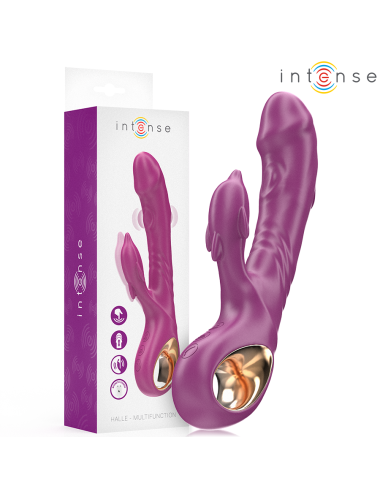 INTENSE - HALLE VIBRADOR MULTIFUNCIÓN CON LENGUA ESTIMULADORA EN FORMA DE DELFÍN MORADO