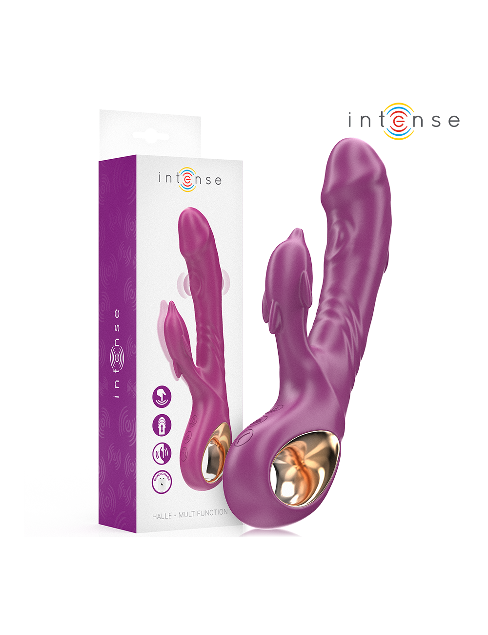 INTENSE - HALLE VIBRADOR MULTIFUNCIÓN CON LENGUA ESTIMULADORA EN FORMA DE DELFÍN MORADO