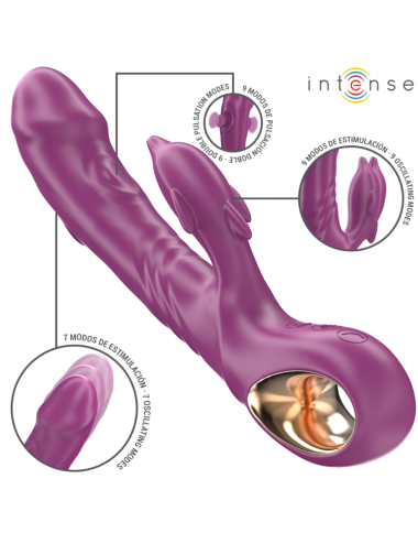 INTENSE - HALLE VIBRADOR MULTIFUNCIÓN CON LENGUA ESTIMULADORA EN FORMA DE DELFÍN MORADO
