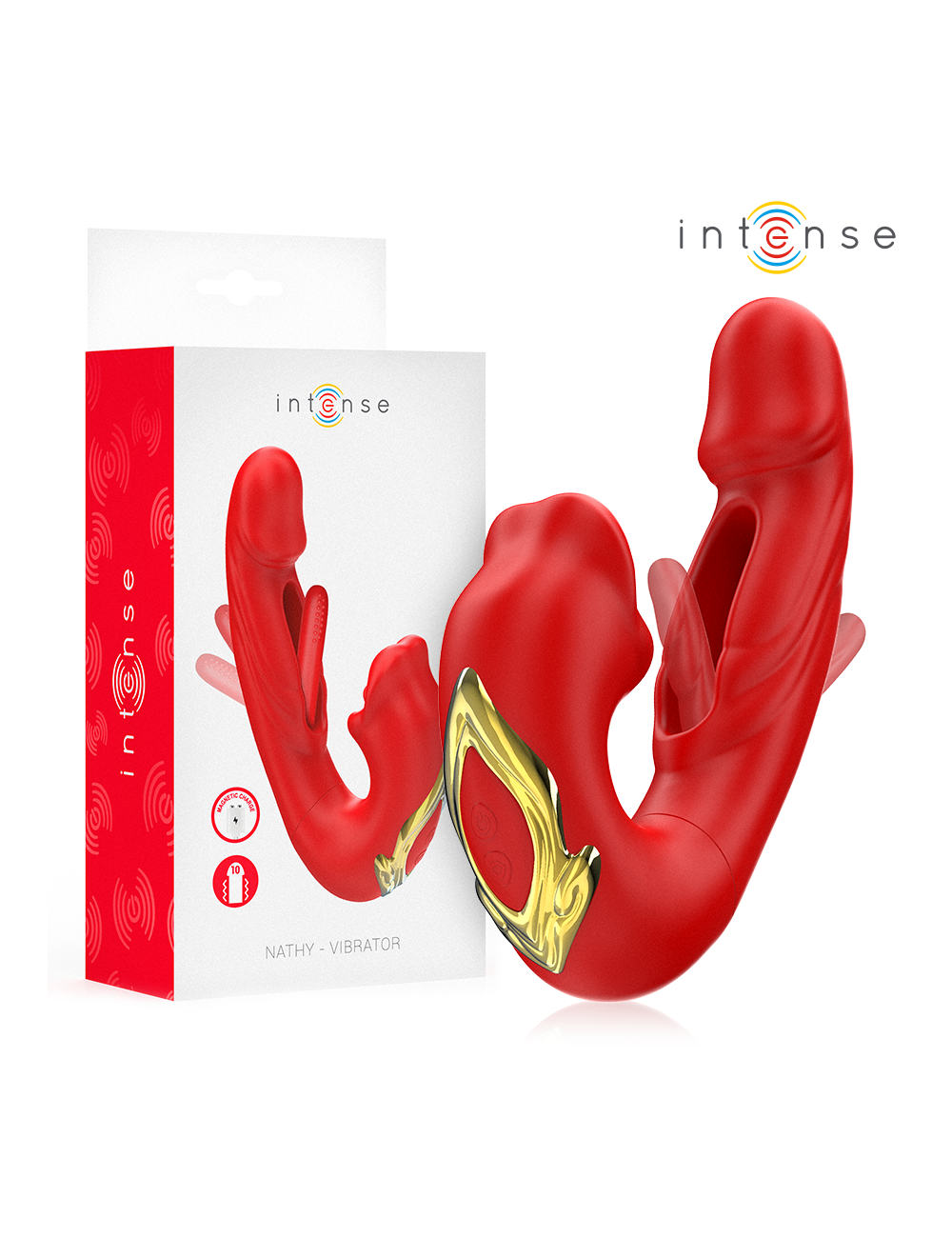 INTENSE - NATHY VIBRADOR DOBLE CON BOCA ESTIMULADORA MULTIFUNCIÓN ROJO INTENSE - NATHY VIBRADOR DOBLE CON BOCA ESTIMULADORA MULTIFUNCIÓN ROJO