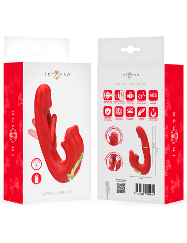 INTENSE - NATHY VIBRADOR DOBLE CON BOCA ESTIMULADORA MULTIFUNCIÓN ROJO