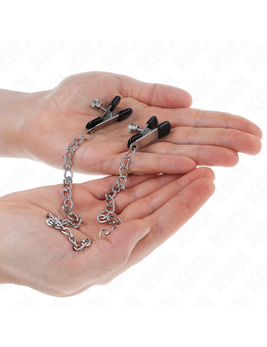 KINK - PINZAS PARA PEZONES PLANAS NEGRO CON CADENA PLATEADO 34 CM