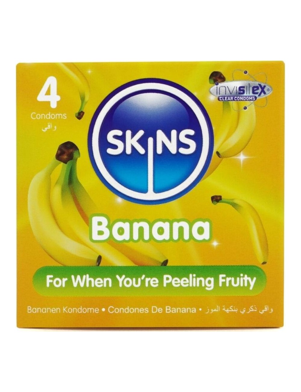 SKINS - PRESERVATIVOS PREMIUM SABOR PLÁTANO PACK 4 SKINS - PRESERVATIVOS PREMIUM SABOR PLÁTANO PACK 4
