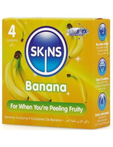 SKINS - PRESERVATIVOS PREMIUM SABOR PLÁTANO PACK 4