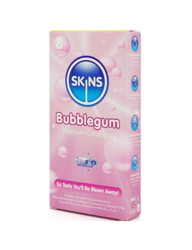 SKINS - PRESERVATIVOS PREMIUM SABOR CHICLE PACK 8