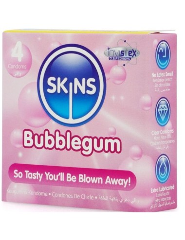 SKINS - PRESERVATIVOS PREMIUM SABOR CHICLE PACK 4