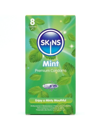SKINS - PRESERVATIVOS PREMIUM SABOR MENTA PACK 8