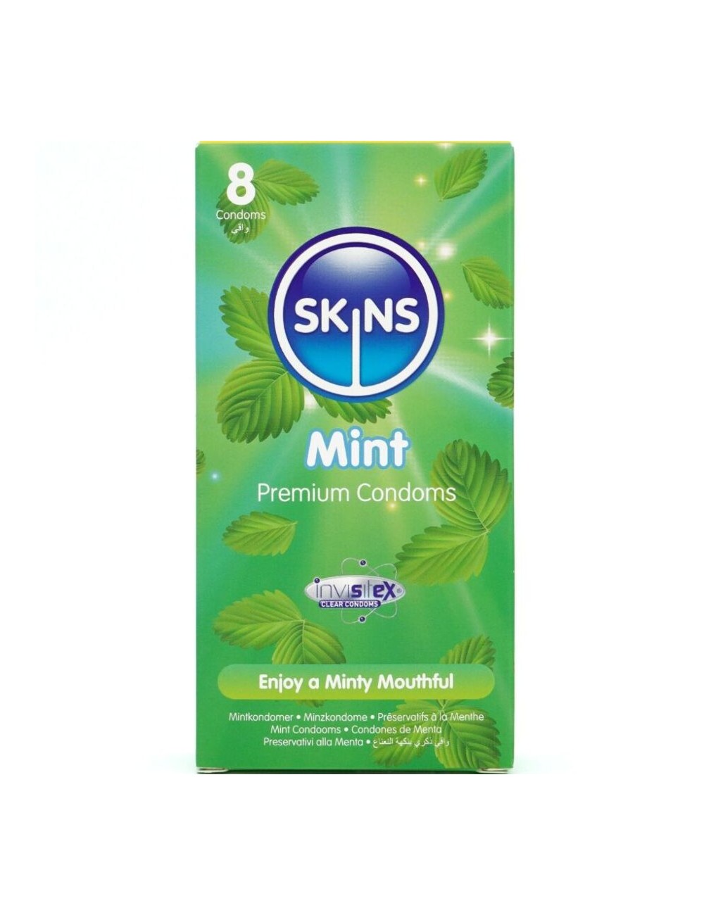 SKINS - PRESERVATIVOS PREMIUM SABOR MENTA PACK 8 SKINS - PRESERVATIVOS PREMIUM SABOR MENTA PACK 8