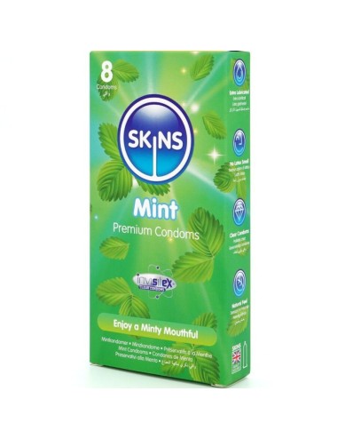 SKINS - PRESERVATIVOS PREMIUM SABOR MENTA PACK 8