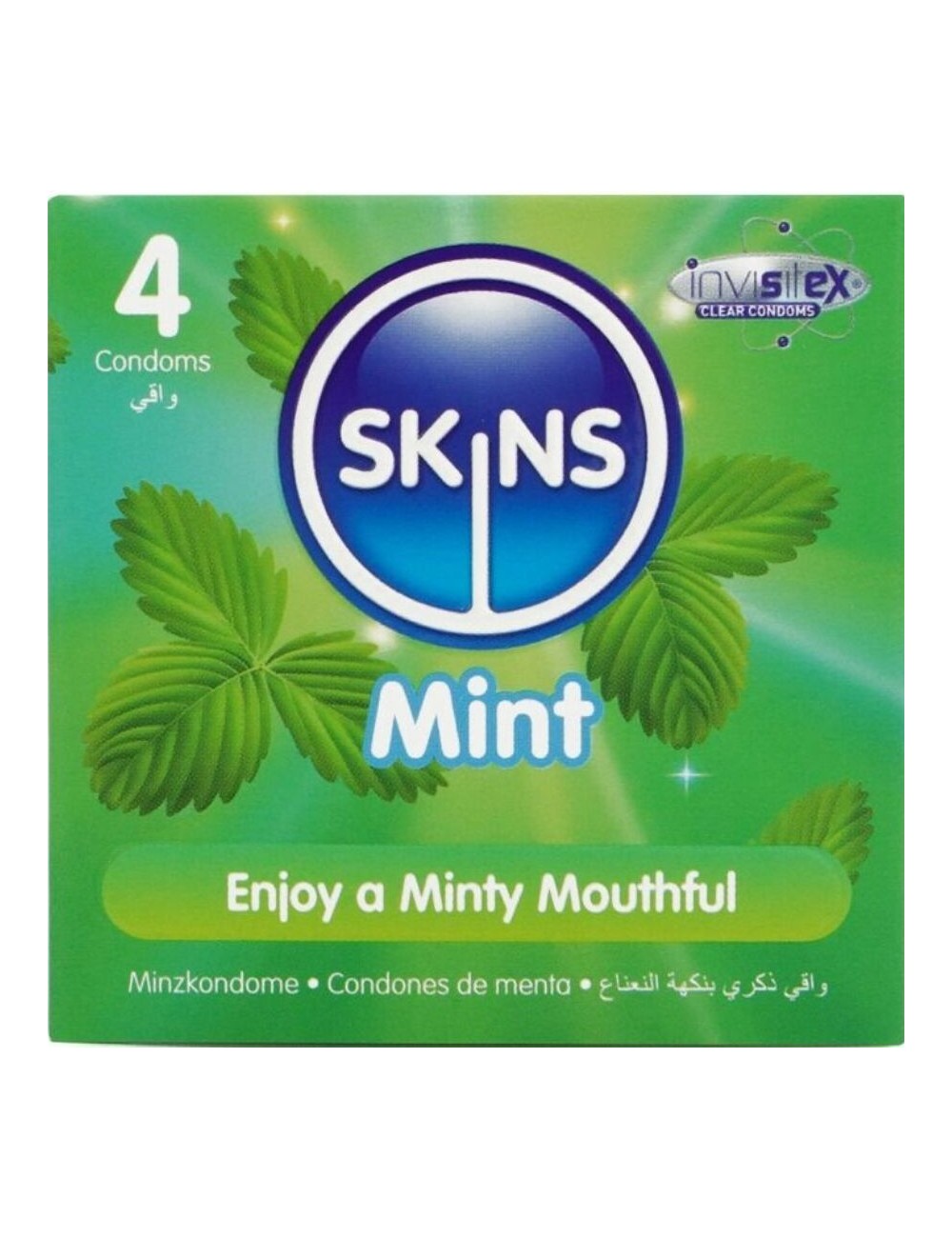SKINS - PRESERVATIVOS PREMIUM SABOR MENTA PACK 4 SKINS - PRESERVATIVOS PREMIUM SABOR MENTA PACK 4