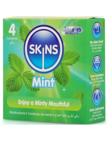 SKINS - PRESERVATIVOS PREMIUM SABOR MENTA PACK 4