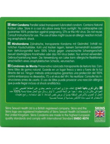SKINS - PRESERVATIVOS PREMIUM SABOR MENTA PACK 4