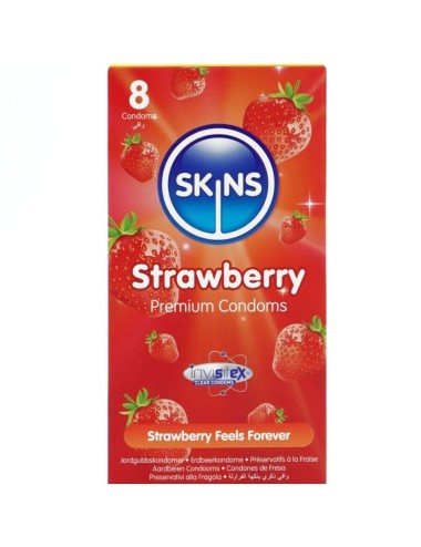 SKINS - PRESERVATIVOS PREMIUM SABOR FRESA PACK 8