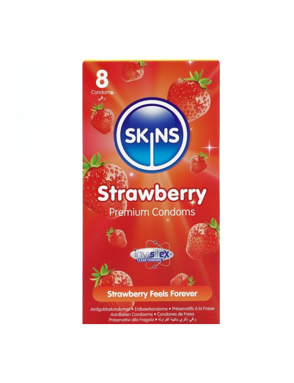 SKINS - PRESERVATIVOS PREMIUM SABOR FRESA PACK 8 SKINS - PRESERVATIVOS PREMIUM SABOR FRESA PACK 8