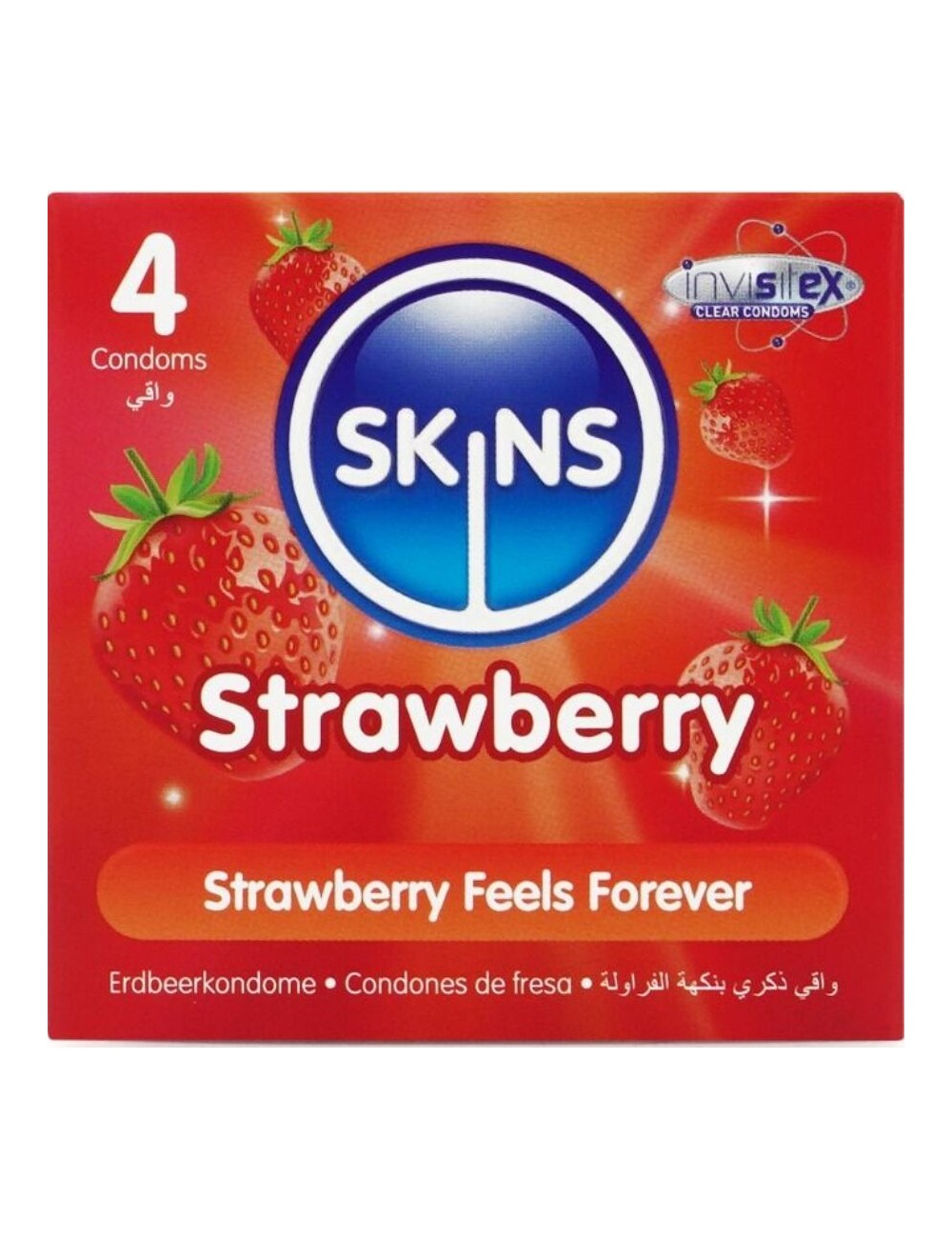 SKINS - PRESERVATIVOS PREMIUM SABOR FRESA PACK 4 SKINS - PRESERVATIVOS PREMIUM SABOR FRESA PACK 4