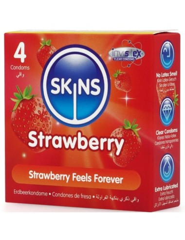 SKINS - PRESERVATIVOS PREMIUM SABOR FRESA PACK 4