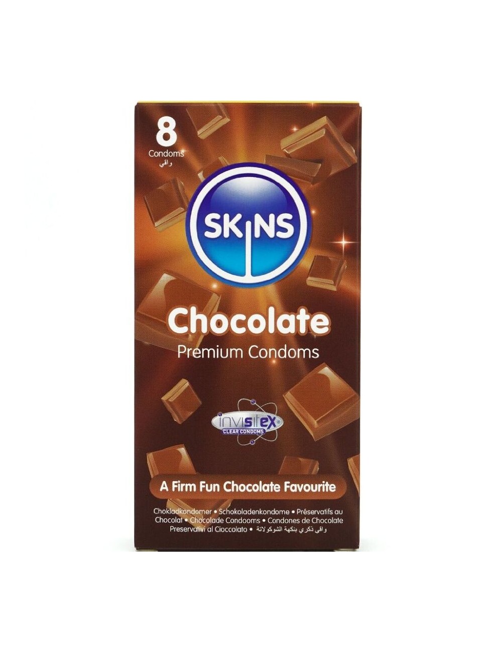 SKINS - PRESERVATIVOS PREMIUM SABOR CHOCOLATE PACK 8 SKINS - PRESERVATIVOS PREMIUM SABOR CHOCOLATE PACK 8