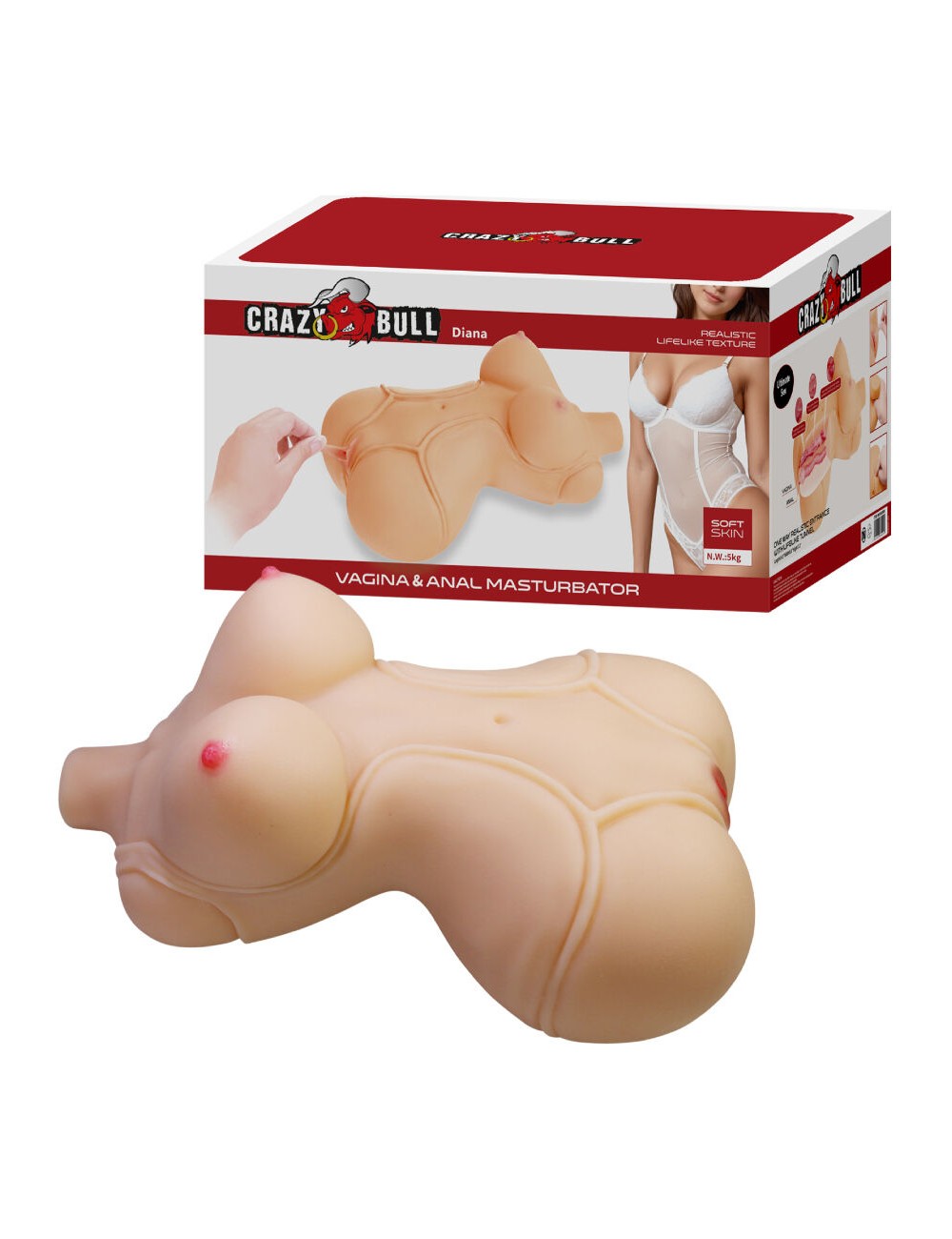 CRAZY BULL - DIANA TORSO FEMENINO REALISTA VAGINA Y ANAL 5 KG