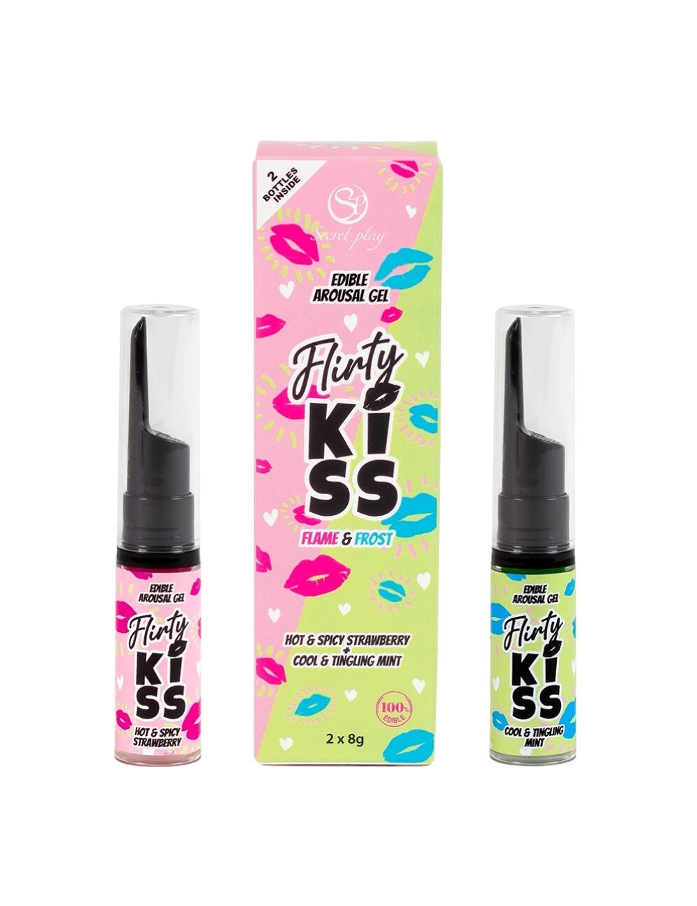SECRETPLAY - FLIRTY KISS GELES CON EFECTOS SEXO ORAL FRESA & MENTA 2 x 8 GR