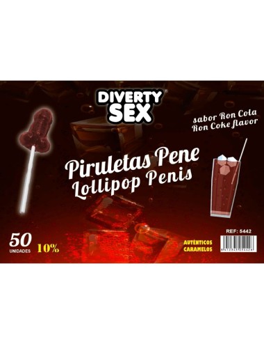 DIABLO GOLOSO - 50 PIRULETAS PENE RON COLA 10% ALCOHOL
