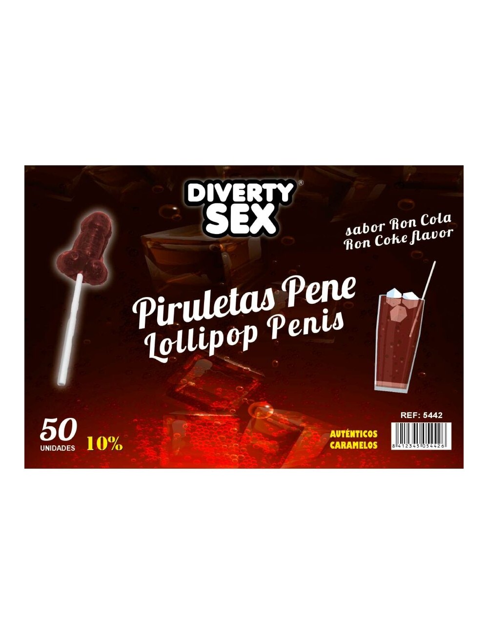 DIABLO GOLOSO - 50 PIRULETAS PENE RON COLA 10% ALCOHOL