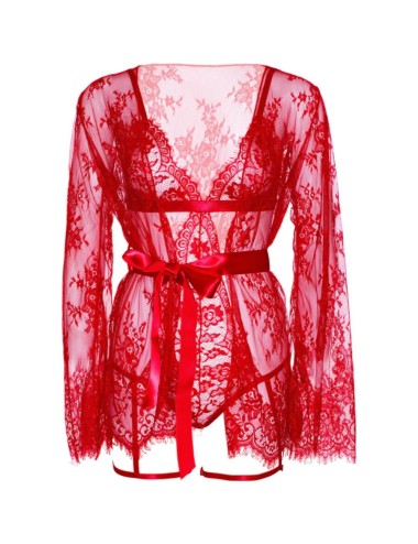 LEG AVENUE - 86123 SET BODY + BATA DE LIGUERO ROJO TALLA S