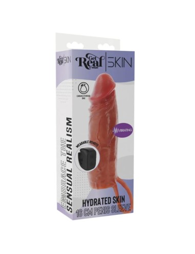 GET REAL - FUNDA HYDRATED SKIN DE SILICONA CON VIBRACIÓN PARA PENE CARAMELO 16 CM