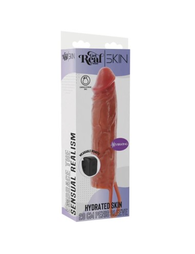 GET REAL - FUNDA HYDRATED SKIN DE SILICONA CON VIBRACIÓN PARA PENE CARAMELO 20 CM