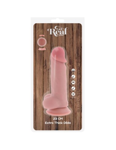 GET REAL - PENE REALÍSTICO DELUXE CON TESTÍCULOS EXTRA GRUESO 23 CM
