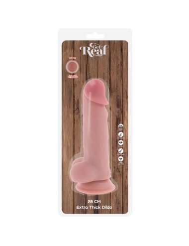 GET REAL - PENE REALÍSTICO DELUXE CON TESTÍCULOS EXTRA GRUESO 28 CM