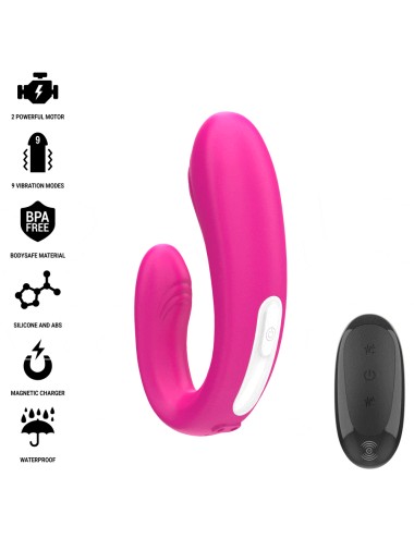 INTENSE - JANET ESTIMULADOR Y VIBRADOR DUAL EN FORMA DE U CON CONTROL REMOTO ROSA