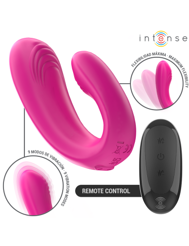 INTENSE - JANET ESTIMULADOR Y VIBRADOR DUAL EN FORMA DE U CON CONTROL REMOTO ROSA