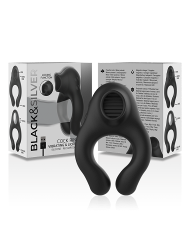 BLACK&SILVER - ANILLO VIBRADOR SILICONA 3 MOTORES RECARGABLE NEGRO