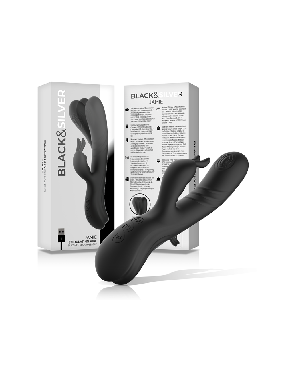 BLACK&SILVER - JAMIE VIBRADOR RABBIT EFECTO WAVE