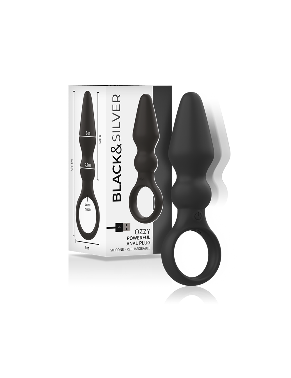 BLACK&SILVER - OZZY POTENTE VIBRADOR PLUG ANAL SILICONA