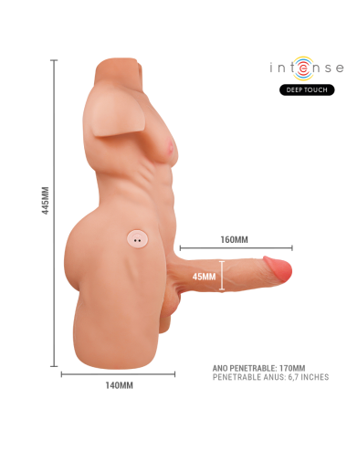 INTENSE DEEP TOUCH - MARTY TORSO CON ANO Y DILDO REALÍSTICO CON EMPUJE Y VIBRACIÓN CONTROL REMOTO 6.2 KG
