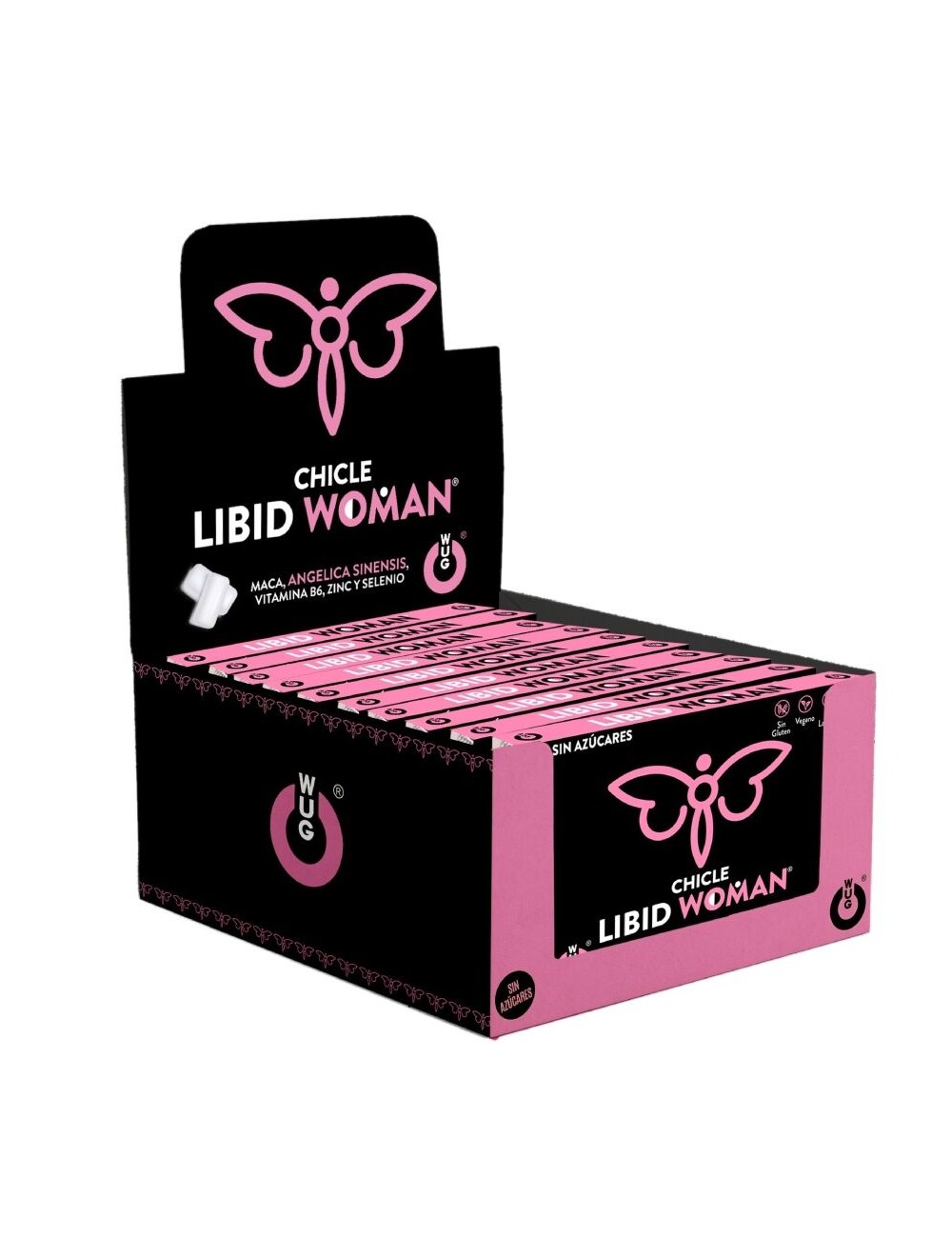 WUG LIBID WOMAN – DISPLAY 12 X 8 UDS | Chicle funcional con Maca