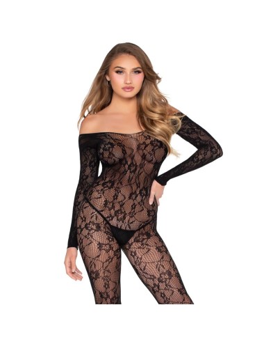 LEG AVENUE - 89366 BODYSTOCKING DE LENCERÍA DE ENCAJE NEGRO - TALLA ÚNICA