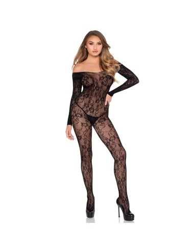 LEG AVENUE - 89366 BODYSTOCKING DE LENCERÍA DE ENCAJE NEGRO - TALLA ÚNICA